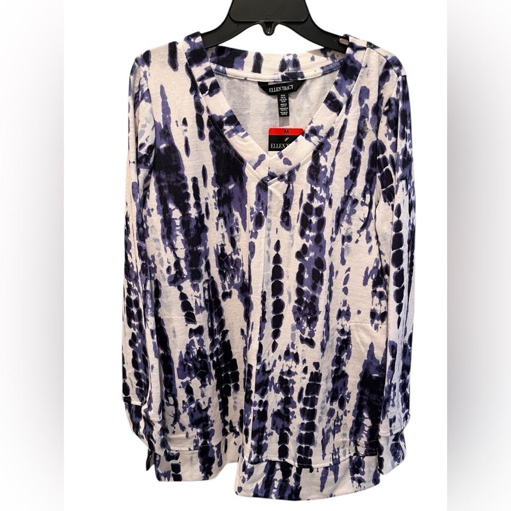 Ellen Tracy Women's Blue and White‎ Top